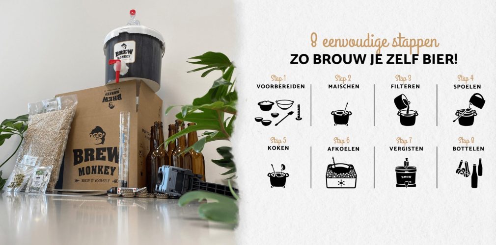 Brew Monkey Bierbrouw Pakket met een stappenplan om bier zelf bier te brouwen.